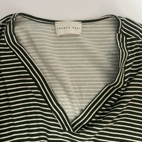 French Grey green and whitete stripe dress size medium - Picture 4 of 8